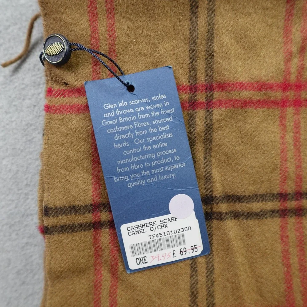 Glen Isla Scarf Unisex OS Camel Plaid Classic Cashmere British Made